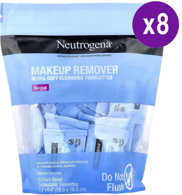 뉴트로지나 뉴트로지나 메이크업 리무버 티슈 싱글 팩 20매입 8개 Neutrogena Neutrogena Makeup Remover Cleansing Towelette