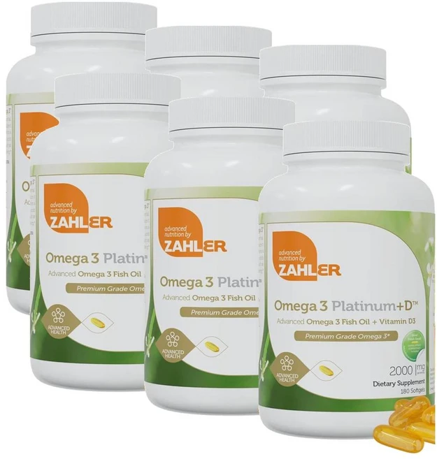 자일러 오메가3 플래티넘 비타민D 피쉬오일 버프리스 소프트젤 Zahler Omega 3 Platinum +D, 180정, 6개 - 쿠팡