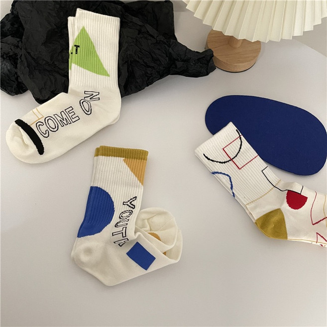 [구구번지] 남여공용 흰색 언밸런스 디자인 발목 양말3세트