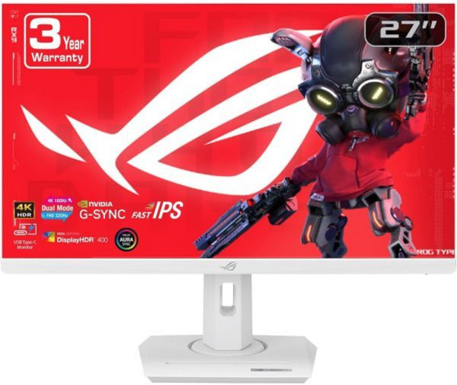 ASUS ROG Strix 27인치 4K HDR USB-C 게이밍 모니터(XG27UCG-W) - 흰색 UHD(3840x2160) 듀얼 모드(4K 160Hz 또는 FHD 320, 27" Fast IPS 4K 160Hz G-SYNC U