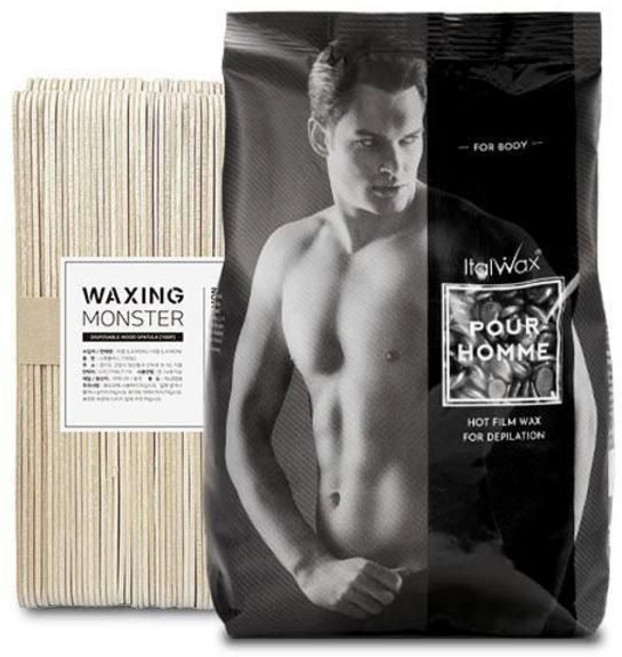 이탈왁스 짧고 거친모발용 포어 옴므 필름 왁스 1kg+왁싱 우드 스파츌라 L, 1kg, 1개