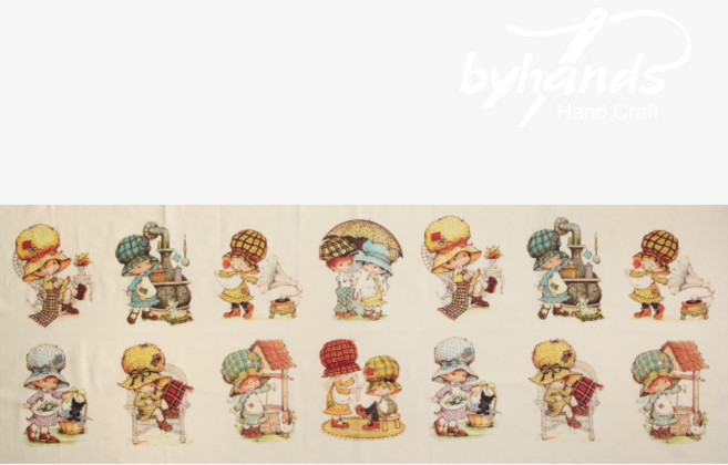 대폭 DTP 빈티지 보니 보넷 하프 린넨 프린트 커트지 면원단 148cm x 50cm, 1개