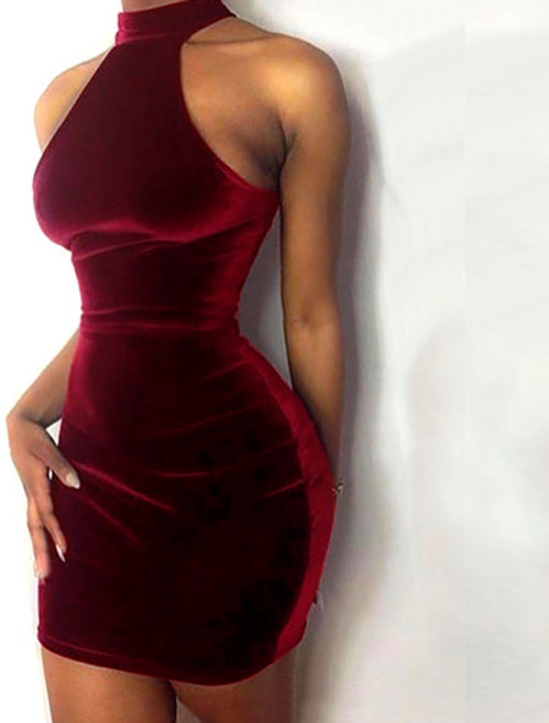 여성 무대 행사 클럽 하이넥 섹시 벨벳 미니 원피스 W235