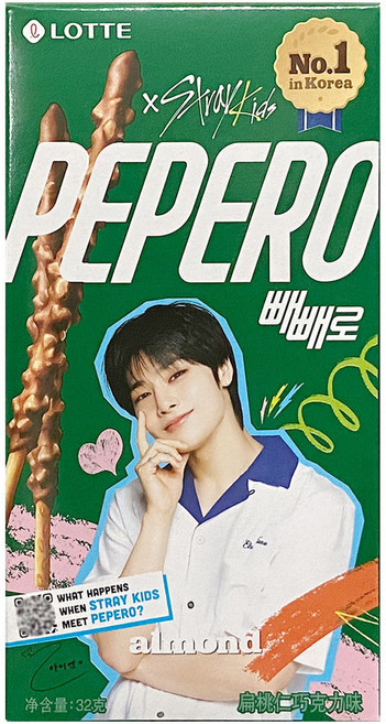 LOTTE PEPERO 樂天 x StrayKids 聯名 巧克力口味 餅乾棒 47g, 1個, StrayKids扁桃仁巧克力梁精寅1盒