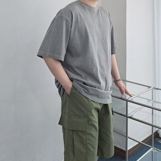 남자 오버핏 피그먼트 두꺼운 10수 반팔티