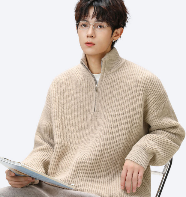 에치케이 남녀공용 빅사이즈 드롭숄더 하프집업 베이직 니트 티셔츠 가을 겨울 의류