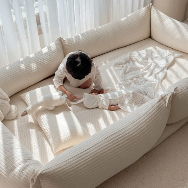 아기 침대 범퍼가드 신생아 낙상방지 연결형 범퍼 쿠션 커버, 링크 범퍼쿠션 커버만 1개