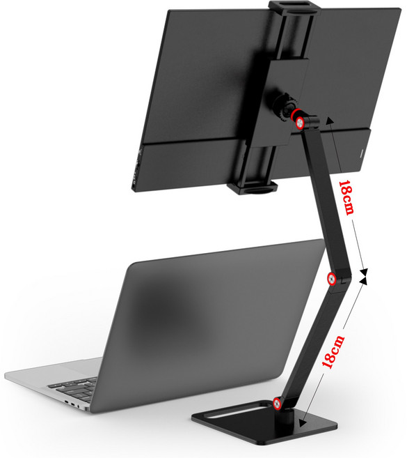 MagicRaven 휴대용 모니터 거치대 테블릿 스탠드 360도 회전 높이조절 접이식, 1개, 암 길이 18x18cm 블랙