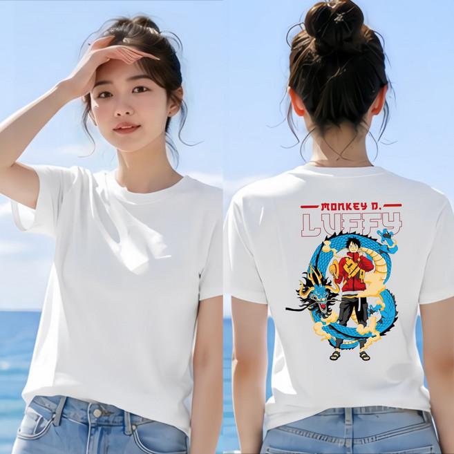 원피스 루피 그래픽 남녀공용 프린팅 반팔티 100%면 200G 티 기본핏 빅사이즈 반팔 주문제작 티셔츠