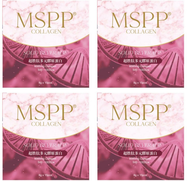 MSPP 超勝肽膠原蛋白固體飲 6000mg 膠原蛋白 500-1000Da 8g x 15包, 4個