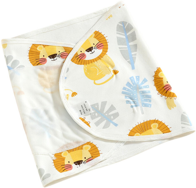 新生兒純棉防驚跳肚兜 嬰兒護肚防踢被 魔鬼氈包巾 黃獅子圖案 35x80公分