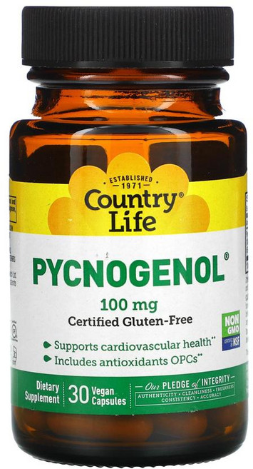 Country Life 피크노제놀 100mg 베지테리안 캡슐, 1개, 30정