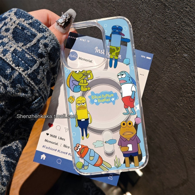 네모바지 스폰지밥 스펀지밥 맥세이프 아이폰 케이스 무선 충전 비키니시티 물고기 주민 시민 선물