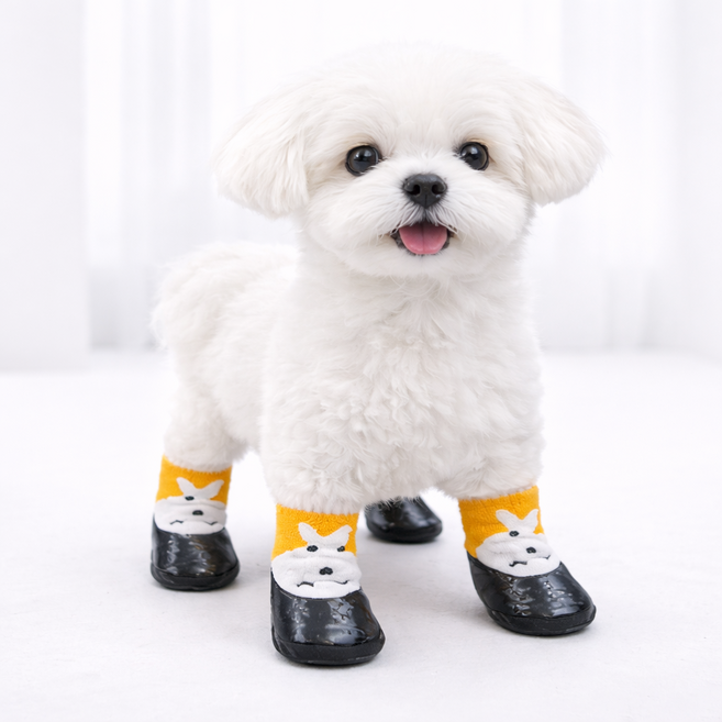 HONGAI 강아지 슬립 방지 양말형 신발 4P 1세트, 1개, 블랙