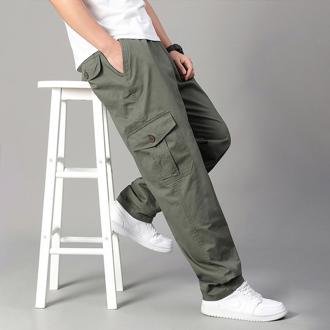 남자 카고바지 가을용 등산 일자 면바지 빅사이즈 밴딩 긴바지 tanlz-8816
