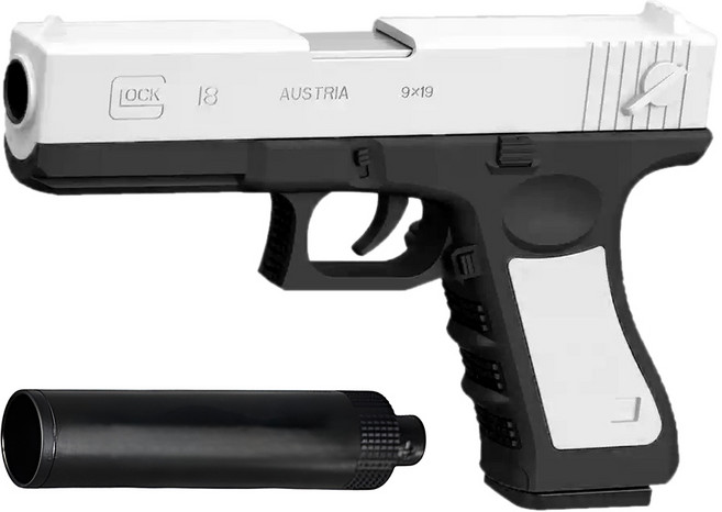 UB 글록 19 소음기 탄피 배출 너프건, 1개, 화이트 블랙