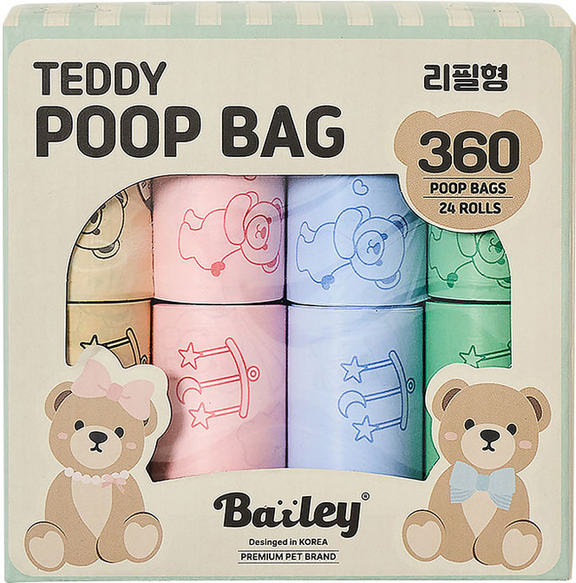 베일리펫 강아지 산화생분해 배변봉투 똥츄 테디풉백, 1개, 360개입, 혼합색상