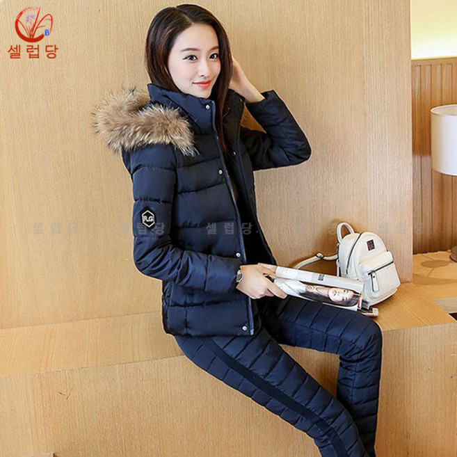 셀럽당 여성 세트 추동 패션 패딩 도톰 패딩+면바지 투피스