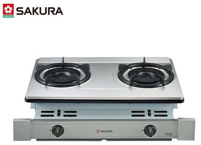 櫻花牌 G6700KS 白鐵材質 大爐頭雙環雙內焰 崁入式瓦斯爐, 1個, 瓦斯桶,不含安裝費(空機價格), 琺瑯白