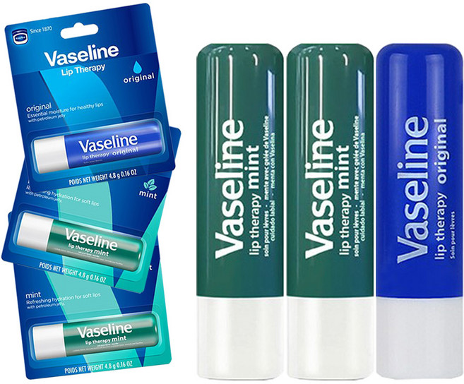 유니레버 바세린 립 테라피 고보습 립밤 3EA -H.C, 3개, 4.8g, 민트2+오리지널1