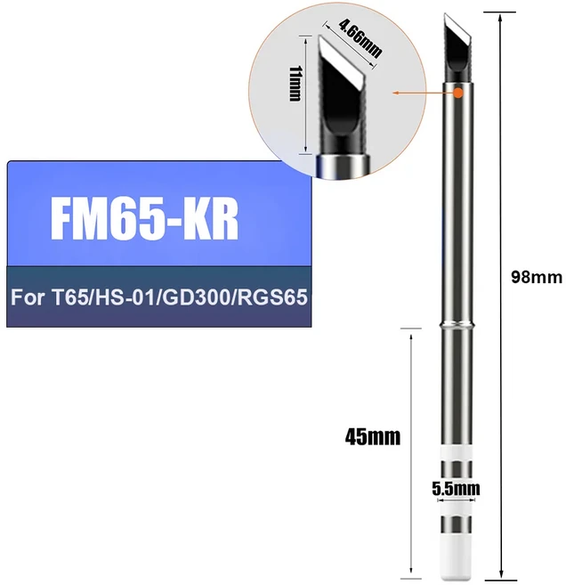 T65 HS-01 GD300 납땜 인두 교체 히터 용 팁 수리 도구 가능하지 않음 T12, 07 FM65-KR, 1개