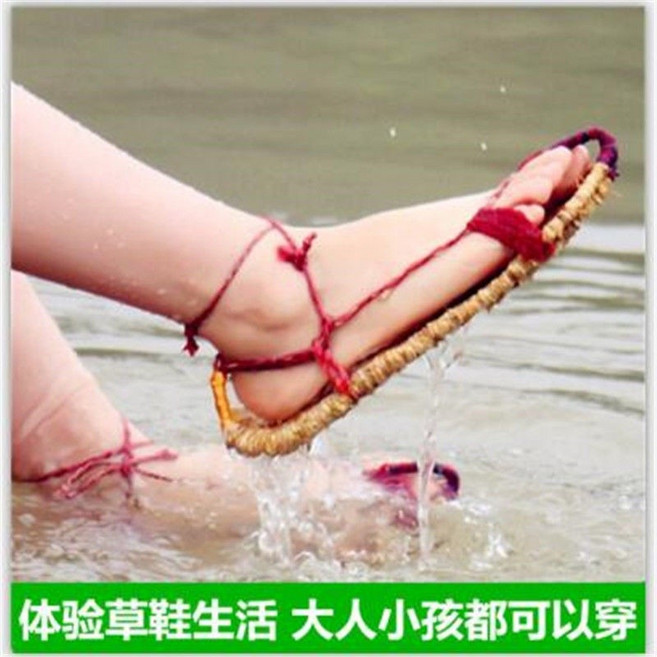 手工編織紅軍草鞋 男女士復古繫帶麻鞋草編涼鞋舞臺表演道具