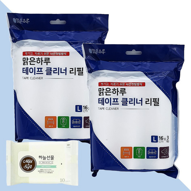 맑은하루 테이프 클리너 리필 16cm 3개입 2개(+하늘선물 물티슈 10매)