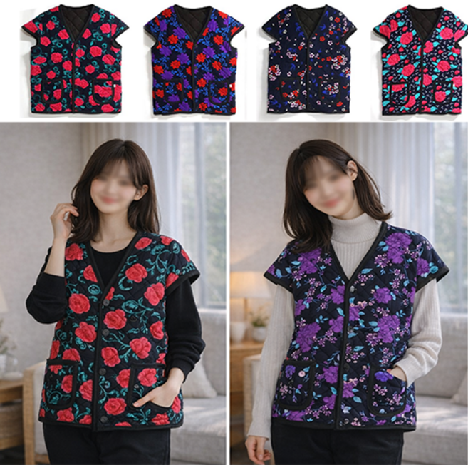 레트로 촌캉스 할매조끼 꽃조끼 할머니 f7901 연극 플라워 김장조끼