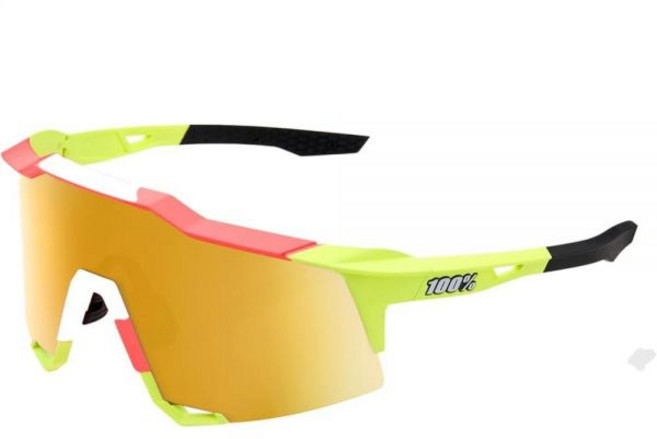 100% SPEEDCRAFT 스포츠 퍼포먼스 사이클링 선글라스 (글로스 코발트 블루 - 하이퍼 구리 미러 렌즈) 유광 히퍼 렌즈 129086, 프리 사이즈, 매트 워시드 아웃 네온 옐로우 - 플래시 골드 미러_렌, 1개