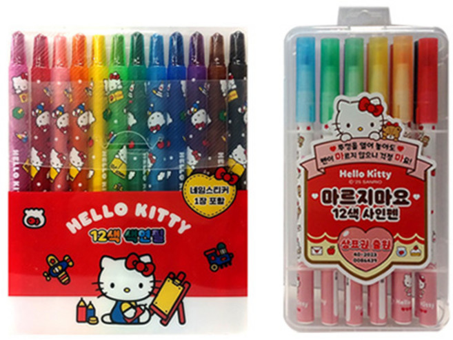 헬로키티 색연필 + 마르지마요 사인펜, 1세트, 12색