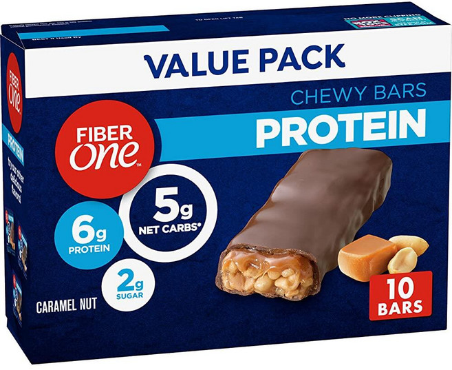 Fiber One Chewy Protein Bars 캐러멜 너트 단백질 스낵 10개입, 1개