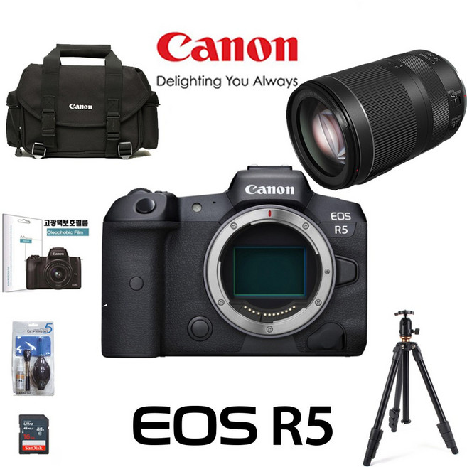 캐논 풀프레임 미러리스 EOS R5+RF 24-240mm F4-6.3 IS USM+SD128GB+정품가방+삼각대+크리닝킷+보호필름 풀패키지, SD512GB 렌즈 악세서리 풀패키지
