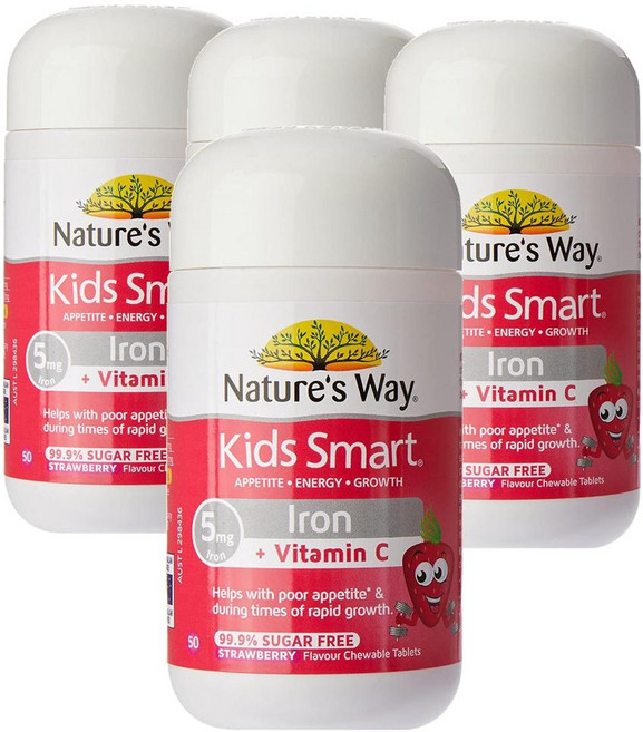 호주 네이쳐스웨이 Nature's Way Iron + Vitamin C 키즈 스마트 철분 + 비타민C 츄어블, 4개, 50정