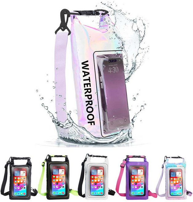 젤센 드라이 방수팩 크로스백 2L 가방 스마트폰 분리포켓 케이스 IPX6 힙색 물놀이, 화이트