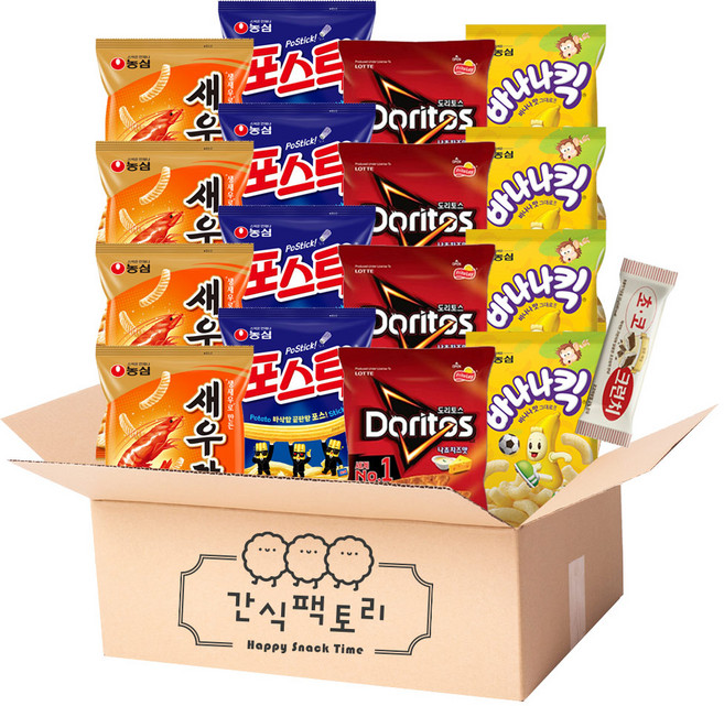 [간식팩토리] 새우깡4+포스틱4+도리토스나쵸4+바나나킥4+초코크런치1 총 17입, 1개
