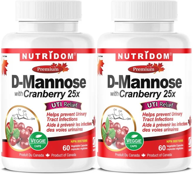 캐나다 뉴트리돔 NUTRIDOM D-Mannose+Cranberry 25x 디만노스 500mg+크랜베리 ​​25x 5 000mg 캡슐, 2개, 60정 - 쿠팡