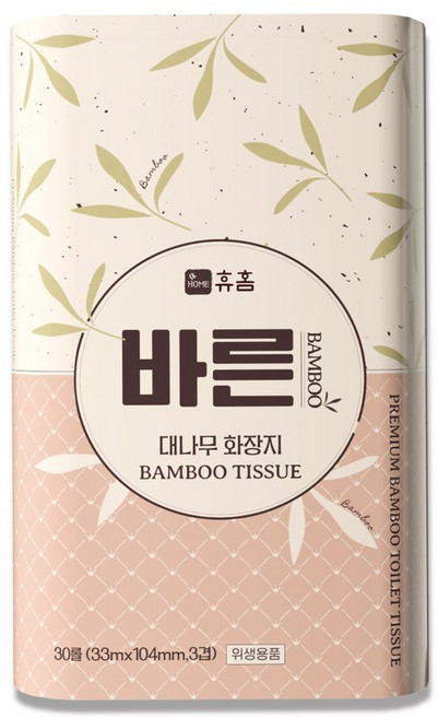휴홈 프리미엄 바른 대나무 화장지 휴지 33m 30롤 1팩, 1개