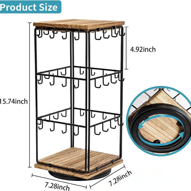 악세사리 회전 진열대 키링 진열대 매장용 키링걸이 진열대 사각 철제 정리대 후크포함 매장용, 1개, 원목색