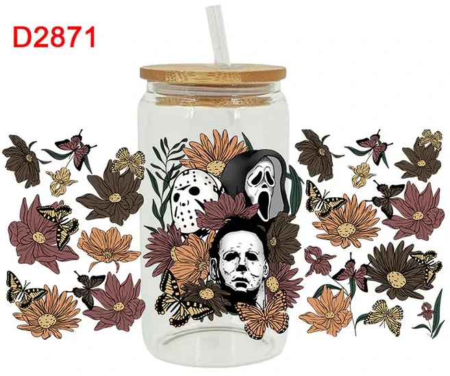 할로윈 테마 UV DTF 리비 컵 랩 강력한 스티커 전송 D2980 16oz, 01 16oz, 03 D2871