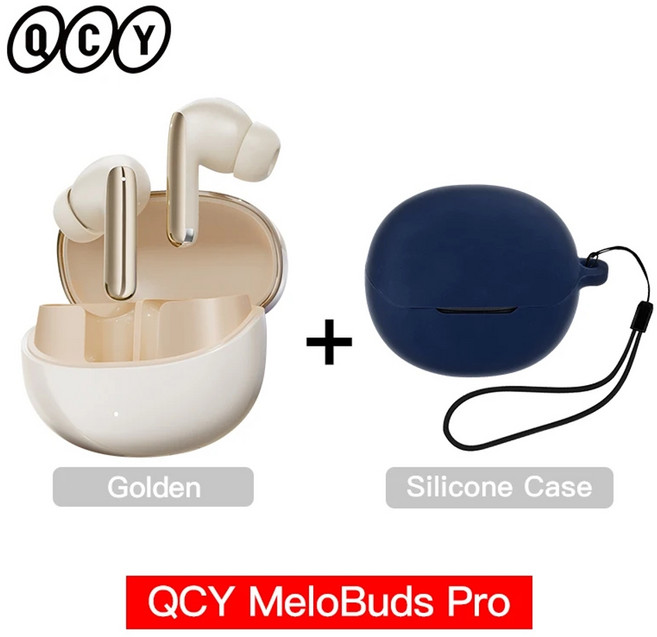 QCY 멜로버즈 프로 ANC 블루투스5.3 무선이어폰 46dB 하이브리드 노이즈캔슬링 LDAC 고해상도 6마이크 34시간 재생 터치감지 충전케이스 포함, CHINA, Golden with Case03