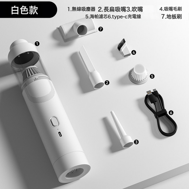 無線手持車載無刷吸塵器超大吸力車用強小型吹吸一體機汽車內兩用, 無規格, 白色（有刷款*TYPE-C快充*9000pa*2節*2000