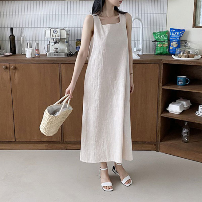 린넨 뒷트임 민소매 나시 롱원피스