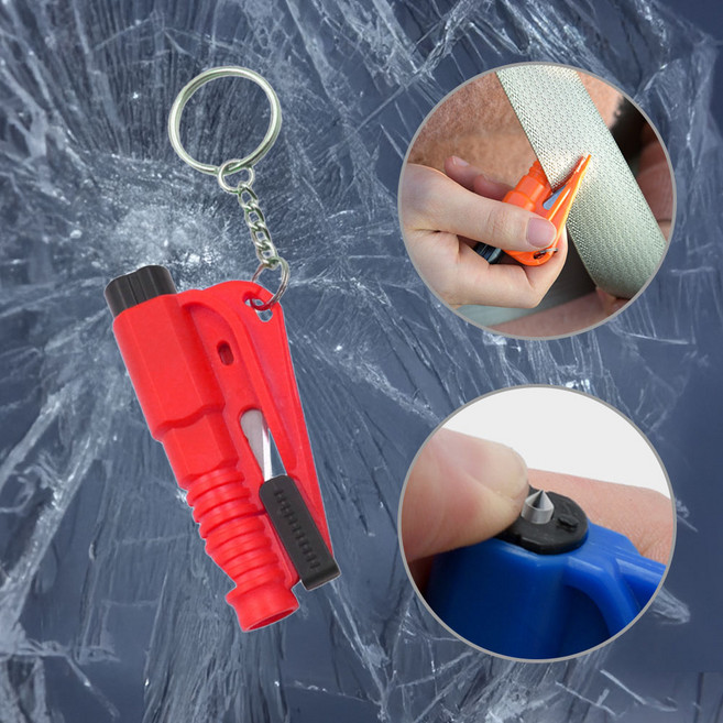 안전닷컴 차량 비상탈출 유리망치 자동차 안전용품 안전벨트 커터, 레드, 1개