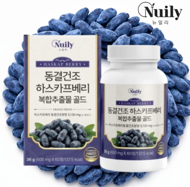 뉴일리 동결건조 하스카프베리 폴란드 댕댕이나무열매 복합추출물, 1개, 60정 - 쿠팡
