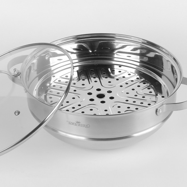 굿즈팡팡 스텐 인덕션 3중바닥 스팀홀 파티웍 찜솥 찜냄비+찜판, 1개, 34cm