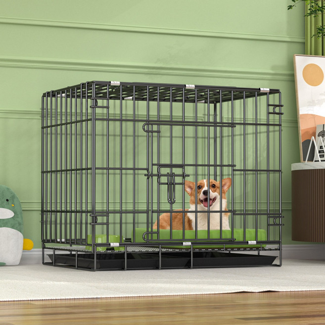 狗籠子泰迪小型犬籠金屬家用室內外窩車載籠寵物貓籠救助籠圍欄廠, 1個, 黑色-70加粗單鎖:籠子(托盤)