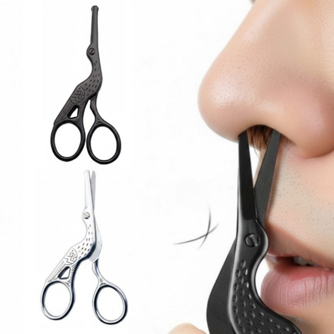 이지앤코 둥근날 스텐 안전한 코털가위, 1세트, 블랙+실버