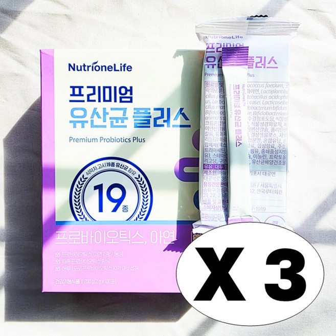 뉴트리원라이프 프리미엄 유산균 플러스 맥스 10억 19종 프로바이오틱스 아연 온가족 장건강 면역력, 3박스