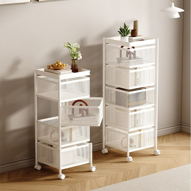 NAEILNAEGGE 이동식 트롤리 수납함 회전 철제 수납장, 5단, 화이트,