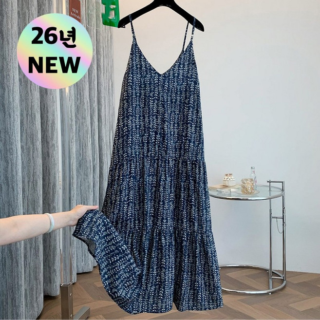 (완전 추천) 80kg까지 빅사이즈 여성 프렌치 플라워 브이넥 끈나시 원피스 여름 편한 빈티지 독특한 예쁜 우아한 세련 에어리 휴양지 여행 분위기 여성스러운 롱 플레어 원피스